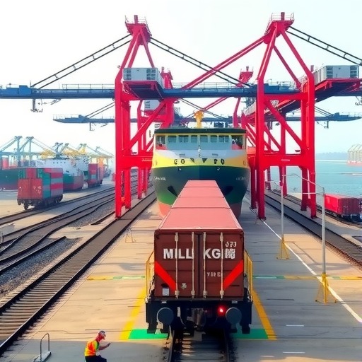 “陆海新通道”铁海联运班列印度专列在钦州港转运