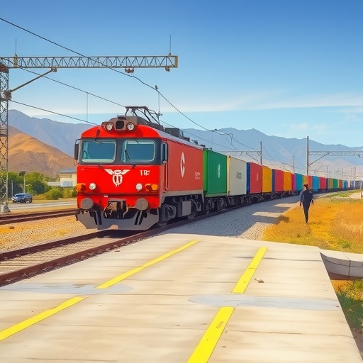 “新疆制造”搭载“铁路快通”中欧班列从霍尔果斯出境